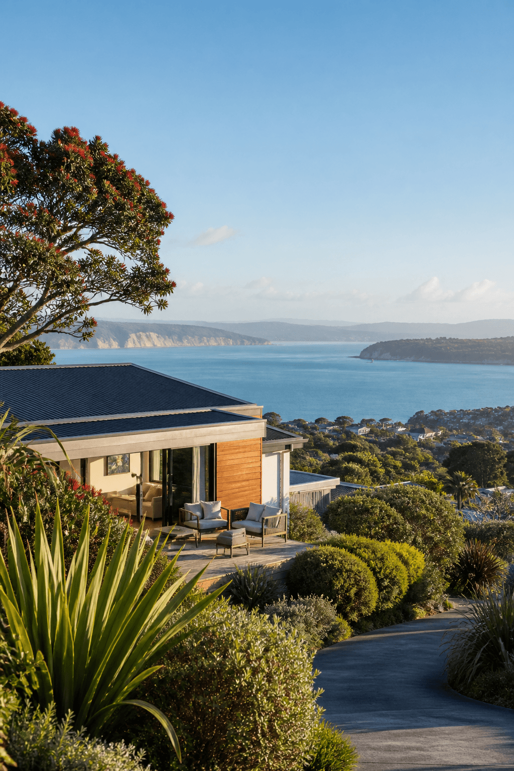 A contemporary New Zealand home overlooking the coast